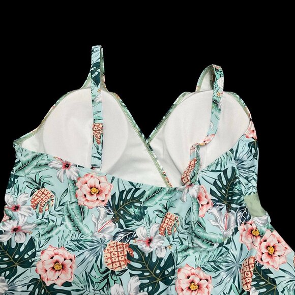 Green Tropical Floral Print Tankini Set - Picture 2 of 2